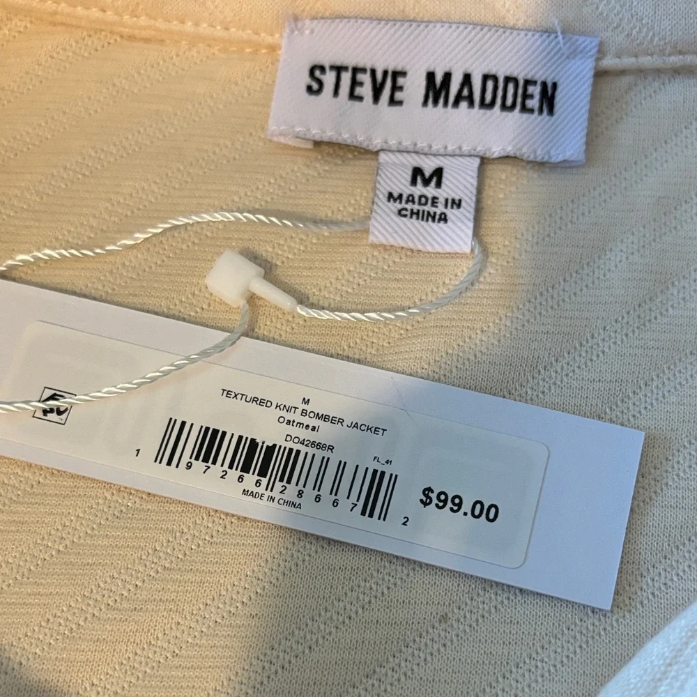 Steve Madden Oatmeal Textured Zip-Up Bomber Jacket NWT - Picture 2 of 7